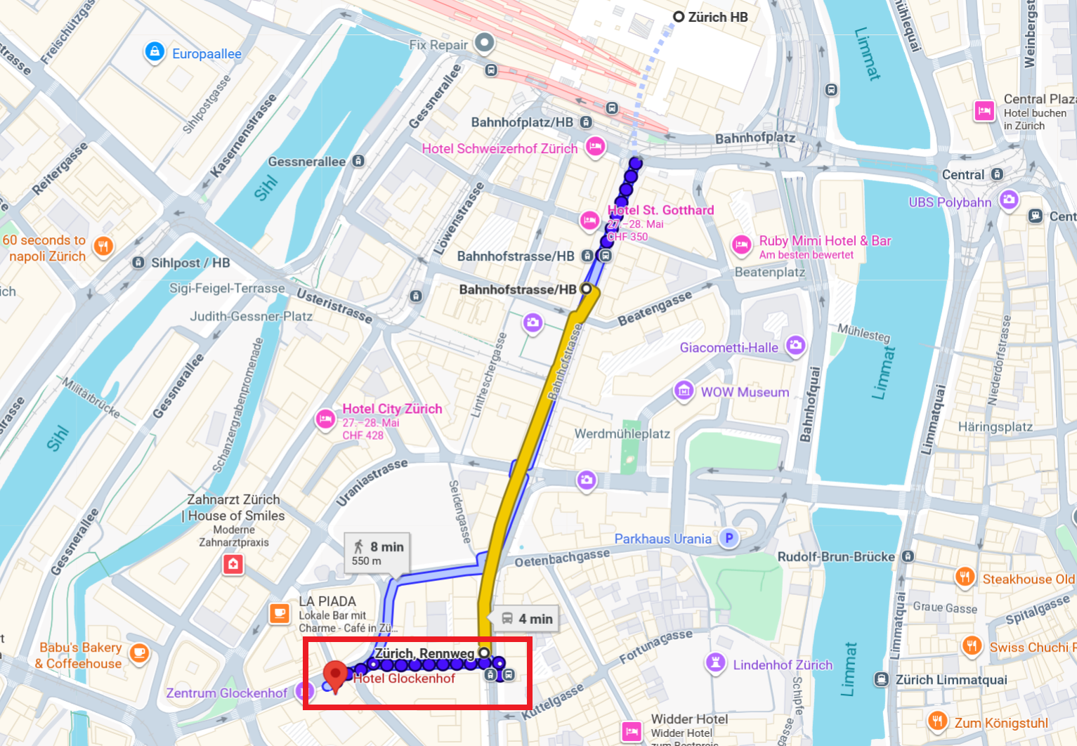 Lageplan Hotel Glockenhof, Sihlstrasse 33, 8001 Zürich